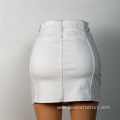 Wholesale White Mid-Length Zipper Denim Skirt